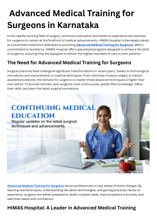Advanced Medical Training for Surgeons in Karnataka