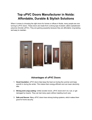 Top uPVC Doors Manufacturer in Noida