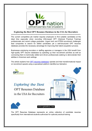 Exploring the Best OPT Resumes Database in the USA for Recruiters