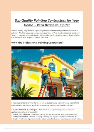 Top-Quality Painting Contractors for Your Home – Vero Beach to Jupiter