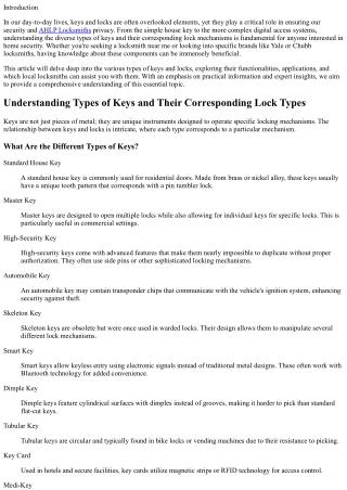 Understanding Types of Keys and Their Corresponding Lock Types