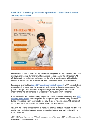 Arka-Best NEET Coaching Centres in Hyderabad