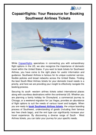 Copaairflights Your Resource for Booking Southwest Airlines Tickets