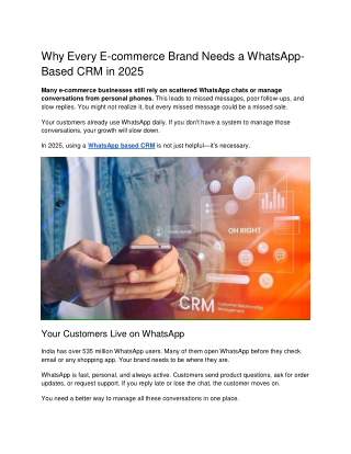 Why Every E-commerce Brand Needs a WhatsApp-Based CRM in 2025