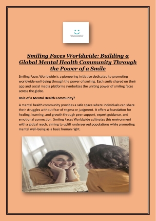 Smiling Faces Worldwide- Building a Global Mental Health Community Through the Power of a Smile