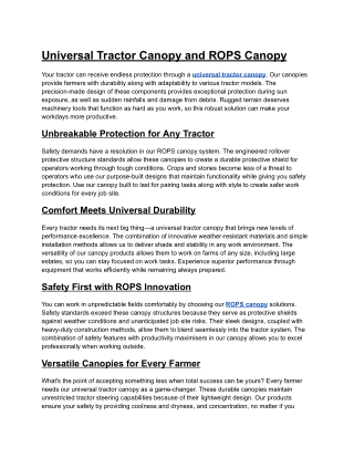 Universal Tractor Canopy and ROPS Canopy