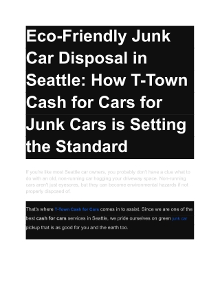 Eco-Friendly Junk Car Disposal in Seattle