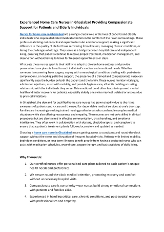 Nurses for home care in Ghaziabad