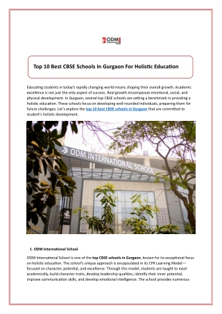 Top 10 Best CBSE Schools In Gurgaon For Holistic Education