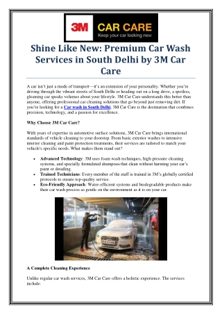 Eco-Friendly Car Wash in South Delhi | 3M Car Care