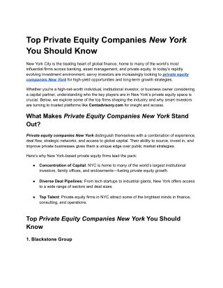 Top Private Equity Companies New York You Should Know