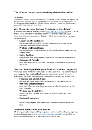 The Ultimate Limo Assistance on Long Island with Ace Limo