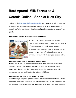 Best Aptamil Milk Formulas & Cereals Online - Shop at Kids City