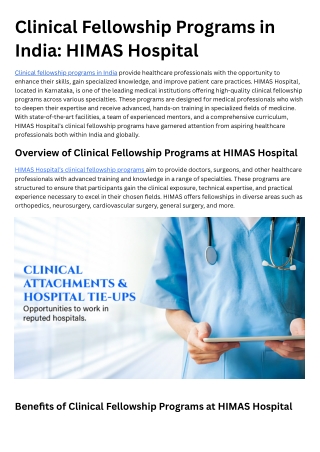 Clinical Fellowship Programs in India