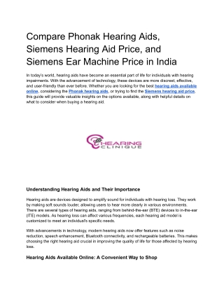 Compare Phonak Hearing Aids, Siemens Hearing Aid Price, and Siemens Ear Machine Price in India