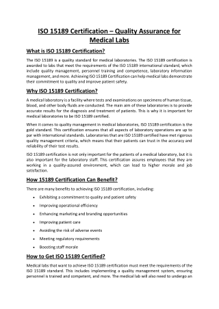 ISO 15189 Certification