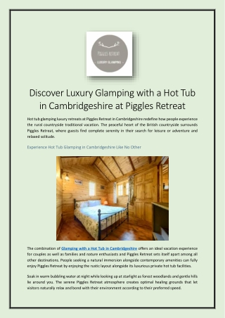 Discover Luxury Glamping with a Hot Tub in Cambridgeshire at Piggles Retreat