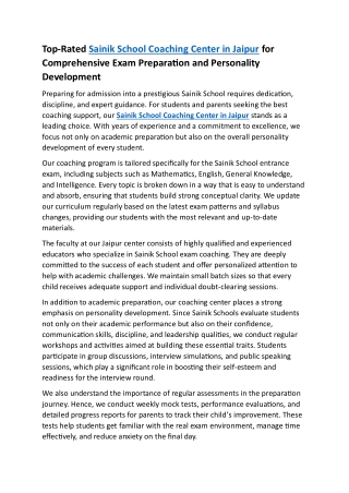 Sainik School Coaching Center in Jaipur