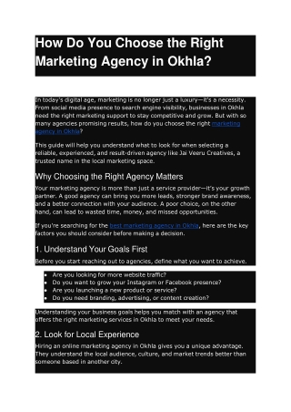 How Do You Choose the Right Marketing Agency in Okhla