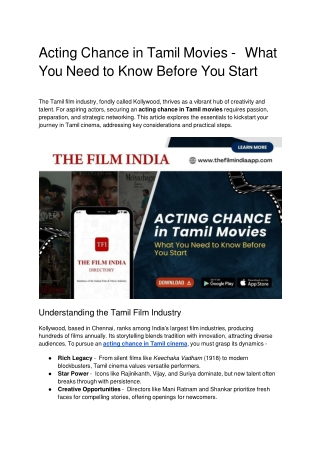 Acting Chance in Tamil Movies_ What You Need to Know Before You Start.