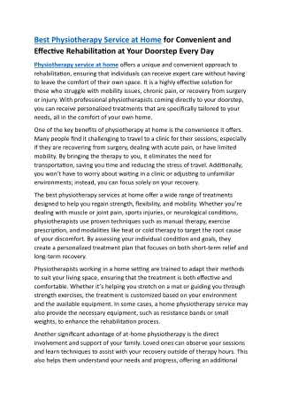 Best Physiotherapy Service at Home