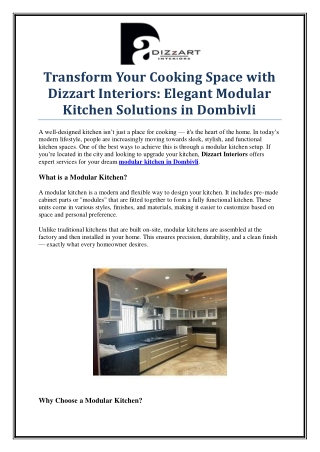 Get Your Dream Modular Kitchen in Dombivli – Dizzart Interiors