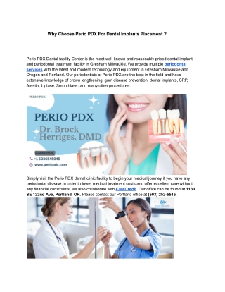 Why Choose Perio PDX For Dental Implants Placement ?
