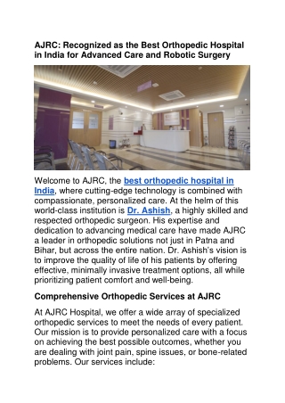 AJRC: Recognized as the Best Orthopedic Hospital in India
