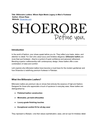 Billionaire Loafers Where Style Meets Legacy in Men’s Footwear