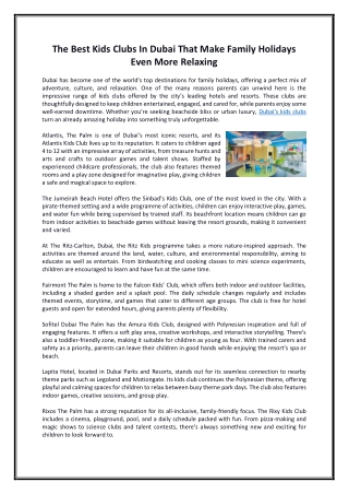 The Best Kids Clubs In Dubai That Make Family Holidays Even More Relaxing