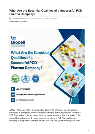 What Are the Essential Qualities of a Successful PCD Pharma Company
