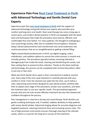 Root Canal Treatment in Perth