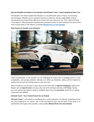 Discover Reliable Car Rentals in San Salvador with All Deals Travel – Featuring