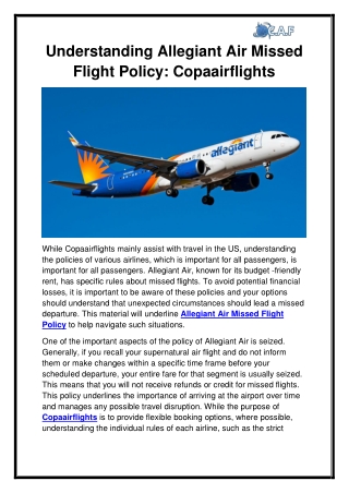 Understanding Allegiant Air Missed Flight Policy Copaairflights