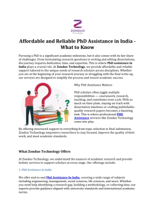 Affordable and Reliable PhD Assistance in India -What to Know