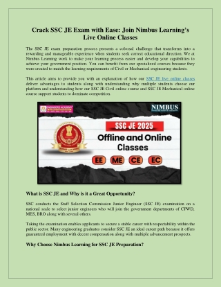 Crack SSC JE Exam with Ease: Join Nimbus Learning Live Online Classes