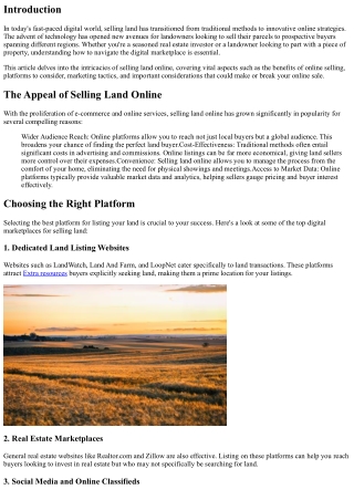 Sell Land Online: Exploring the Digital Marketplace