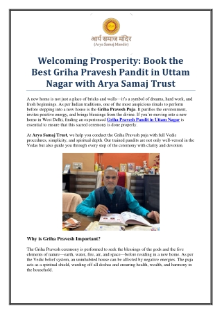 Book Griha Pravesh Pandit in Uttam Nagar – Arya Samaj Trust Services