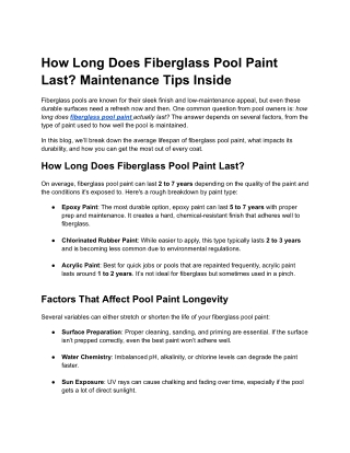 How Long Does Fiberglass Pool Paint Last