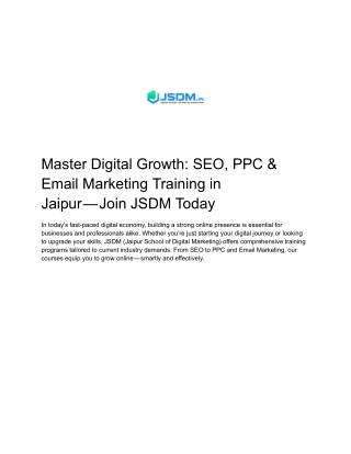 Master Digital Growth_ SEO, PPC & Email Marketing Training in Jaipur — Join JSDM Today