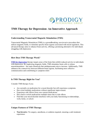 TMS Therapy for Depression: An Innovative Approach