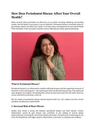 How Does Periodontal Disease Affect Your Overall Health