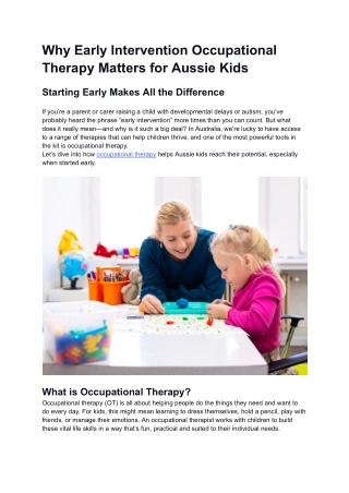 Why Early Intervention Occupational Therapy Matters for Aussie Kids