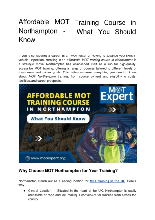 Affordable MOT Training Course in Northampton -  What You Should Know.