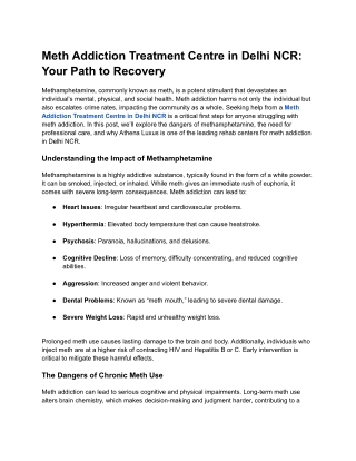 Meth Addiction Treatment Centre in Delhi NCR