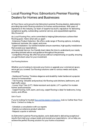 Local Flooring Pros: Edmonton's Premier Flooring Dealers for Homes and Businesse