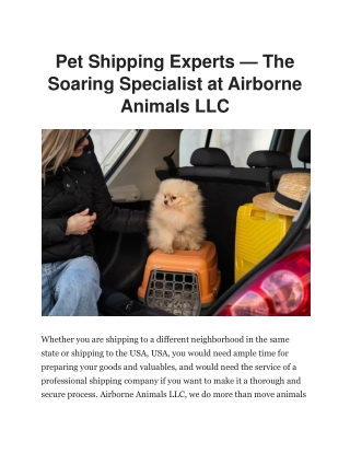 Pet Shipping Experts Airborne Animals LLC