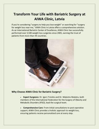 Transform Your Life with Bariatric Surgery at AIWA Clinic, Latvia
