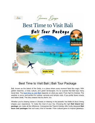 Best Time to Visit Bali | Bali Tour Package