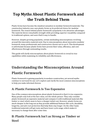 Top Myths About Plastic Formwork and the Truth Behind Them